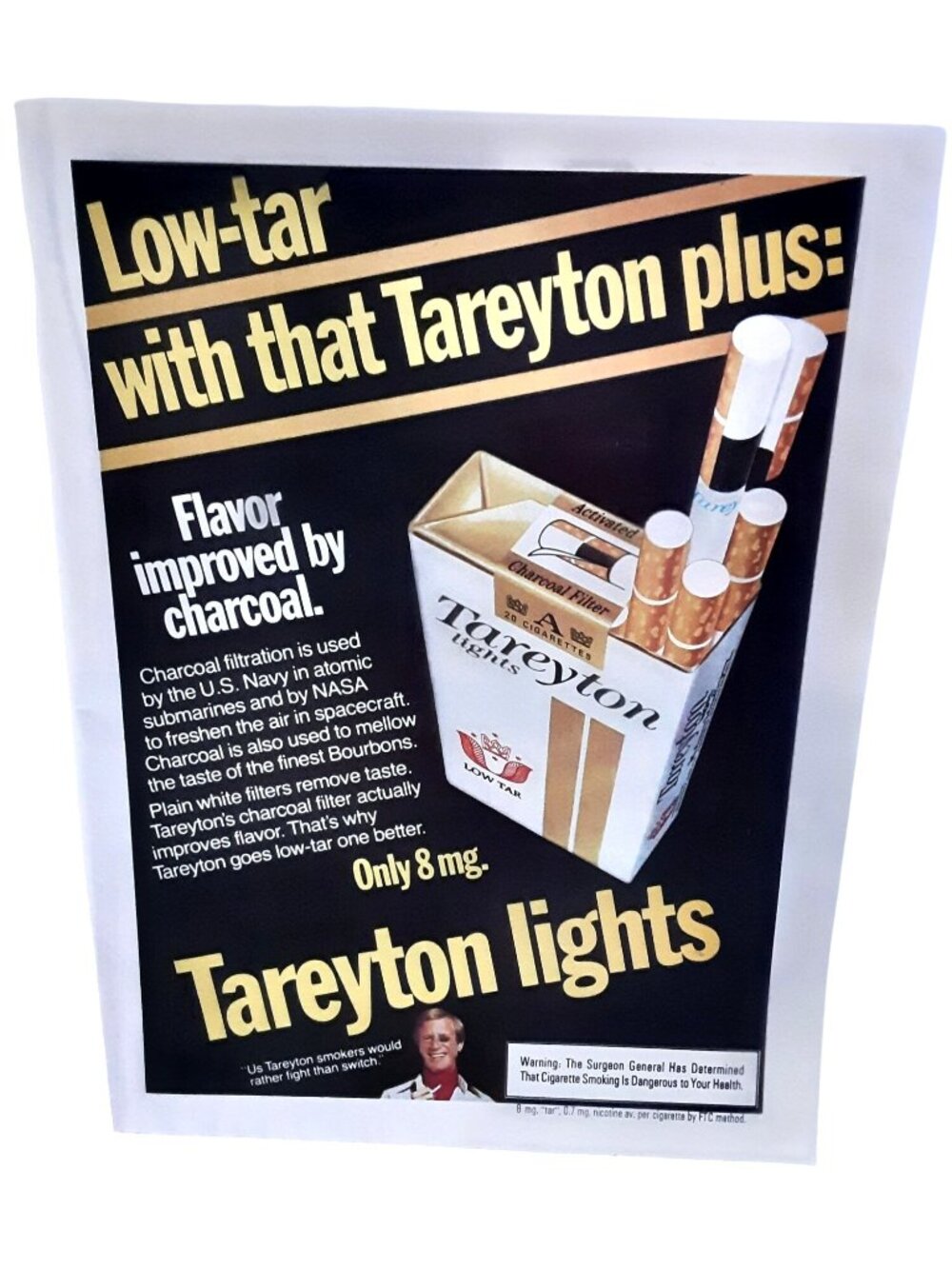 1977 Tareyton Lights Cigarettes Ad Charcoal Filter Low Tar Tobacco Print